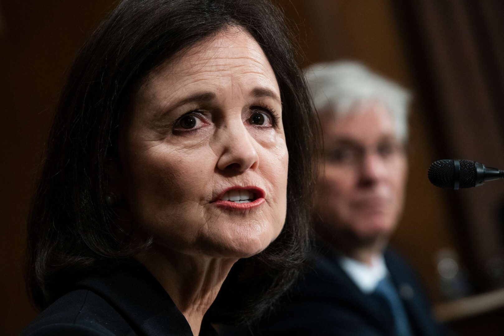 Judy Shelton and Christopher Waller, nominees to be members of the Board of Governors of the Federal Reserve System, testify during the Senate Banking, Housing, and Urban Affairs Committee confirmation hearing in Dirksen Building on Thursday. (Tom Williams/CQ Roll Call)