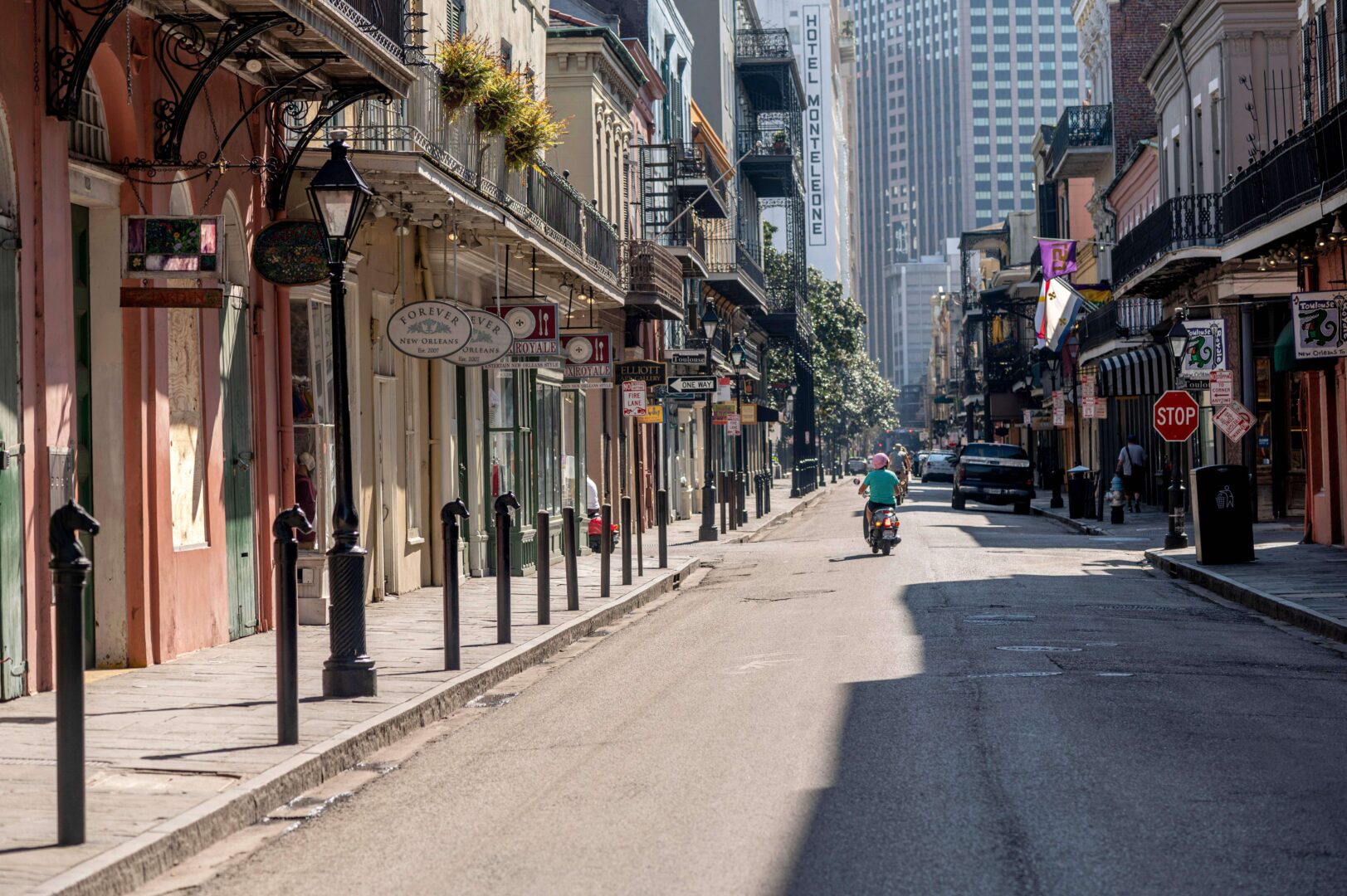 A nearly deserted French Quarter is pictured on Thursday during a stay-at-home mandate in New Orleans. Louisiana is one of the states that took action to limit the ability of women to seek abortion care during the coronavirus public health emergency.