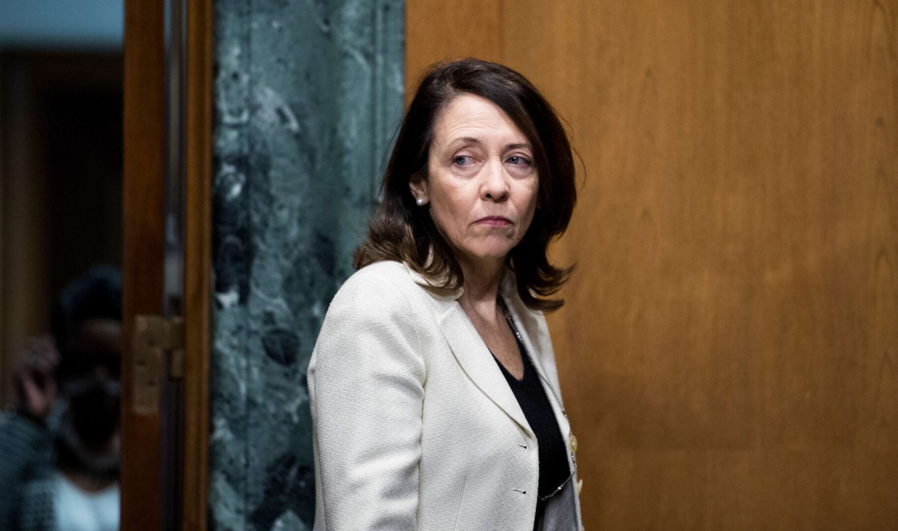 Sen. Maria Cantwell, D-Wash., arrives for the Senate Finance Committee organizational meeting and hearing on pending nominations on Feb. 5, 2019.  A member of her office has tested positive for COVID-19.