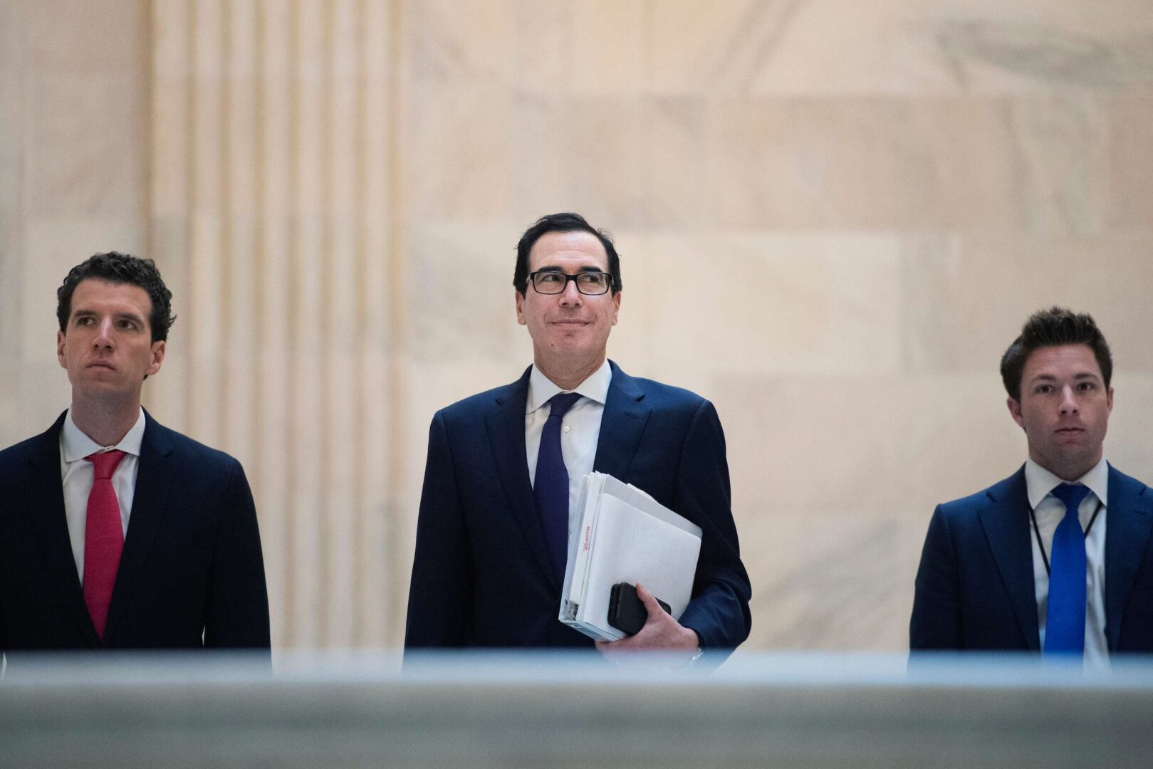 Treasury Secretary Steven Mnuchin attended the Senate Republican policy luncheon Tuesday to discuss a coronavirus relief package.