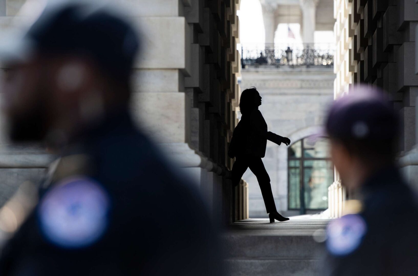 Sen. Kamala Harris, D-Calif., arrives at the Capitol on Wednesday for a vote on a coronavirus bill amendment.