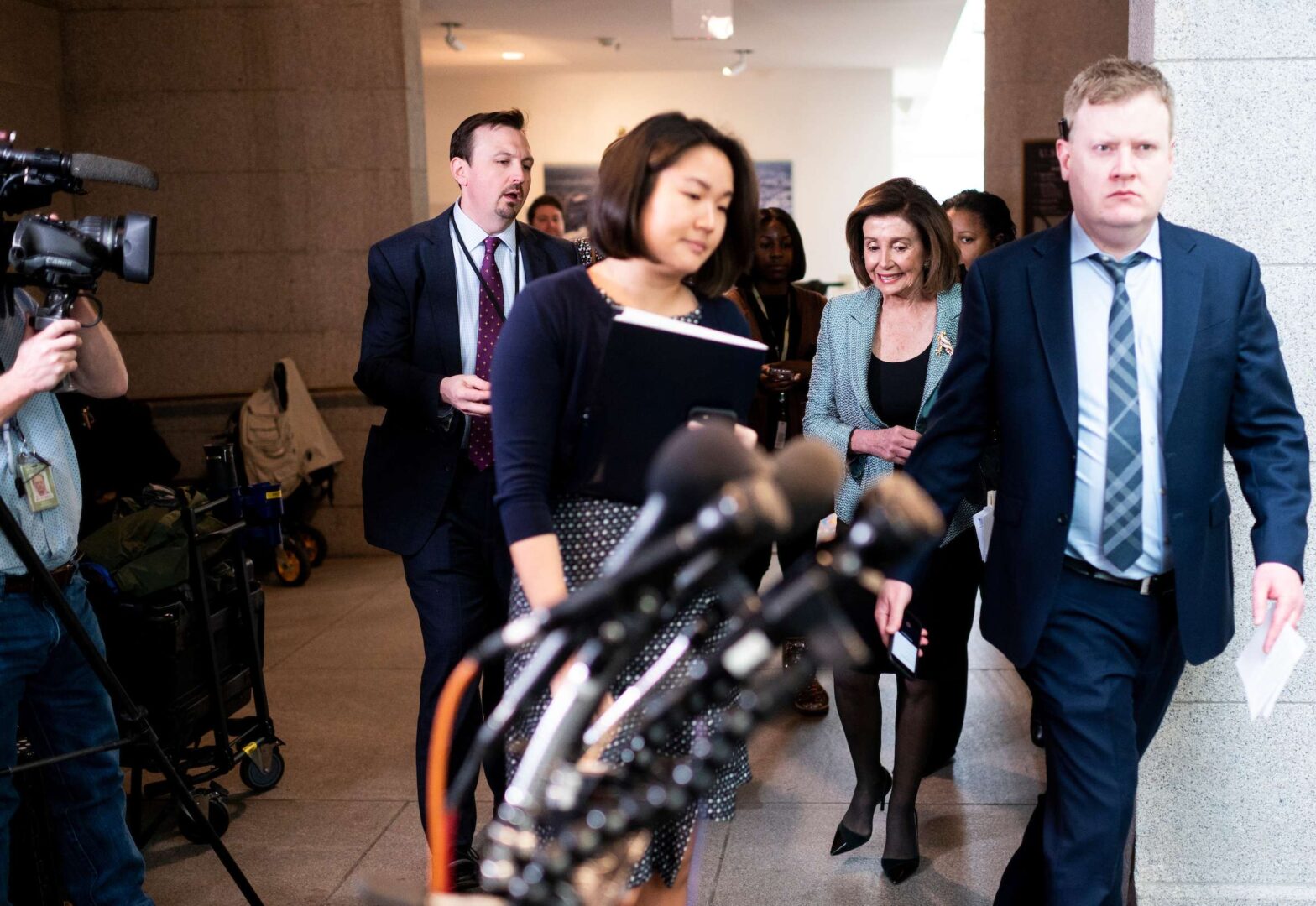 Speaker Nancy Pelosi, D-Calif., arrives for the House Democrats caucus meeting in the Capitol on Tuesday.