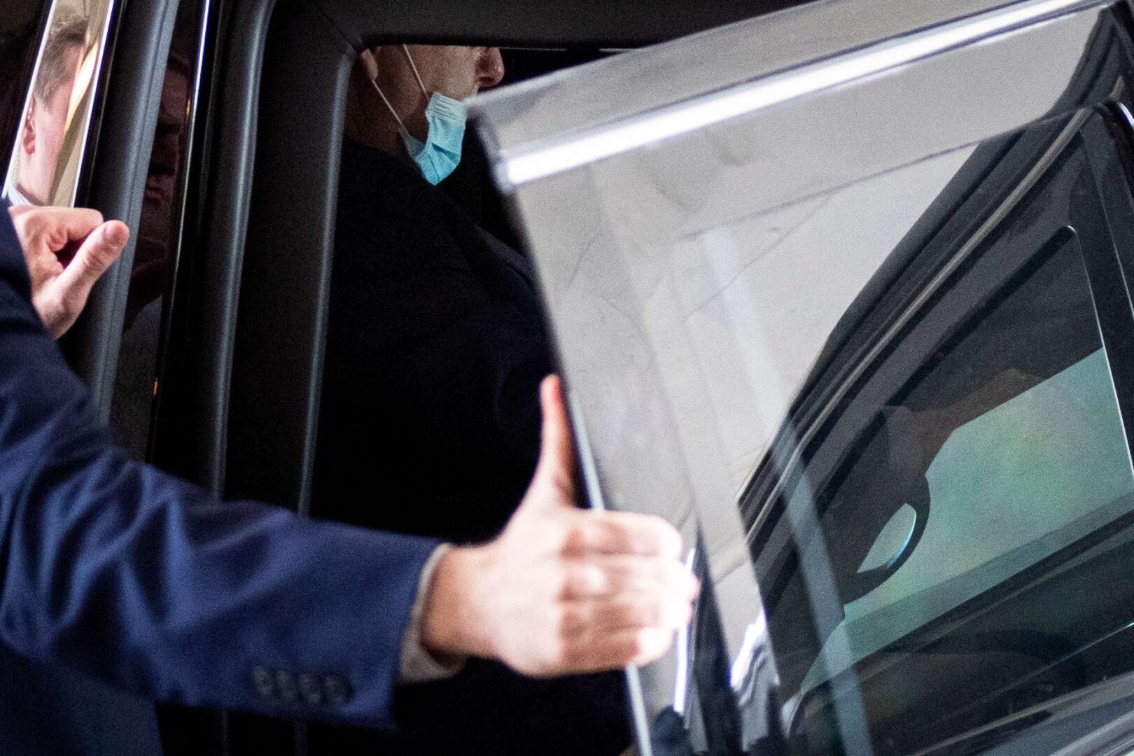 Senate Majority Leader Mitch McConnell, R-Ky., sits in a car with a mask on after attending a pro forma session on the Senate floor on April 20. The Senate is expected to reconvene Monday to the concern of some Democrats. 