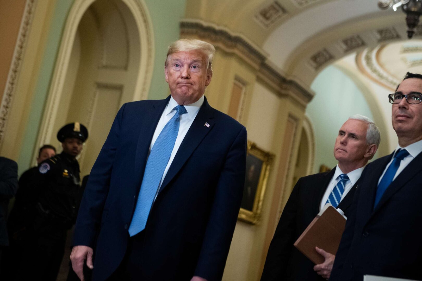 President Donald Trump makes remarks to the media in the Capitol after attending the Senate Republican Policy luncheon on  March 10.