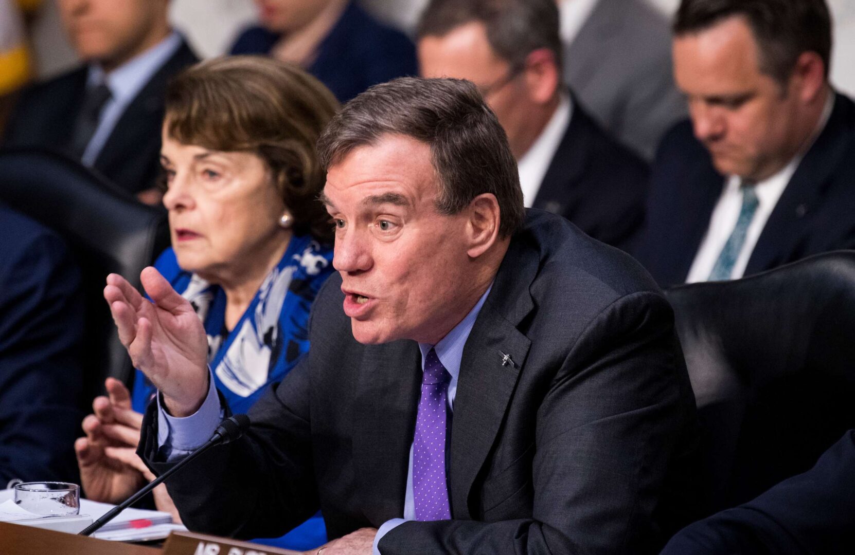 Sens. Dianne Feinstein, left and Mark Warner, right, are among the Democrats on the new congressional task force to advise the president on the pandemic.