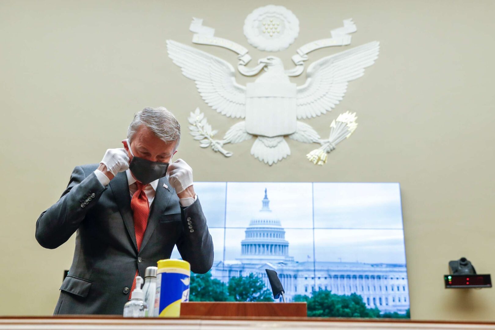 Richard Bright, former director of the Biomedical Advanced Research and Development Authority, arrives Thursday for a House Energy and Commerce Subcommittee on Health hearing to discuss protecting scientific integrity in response to the coronavirus outbreak.