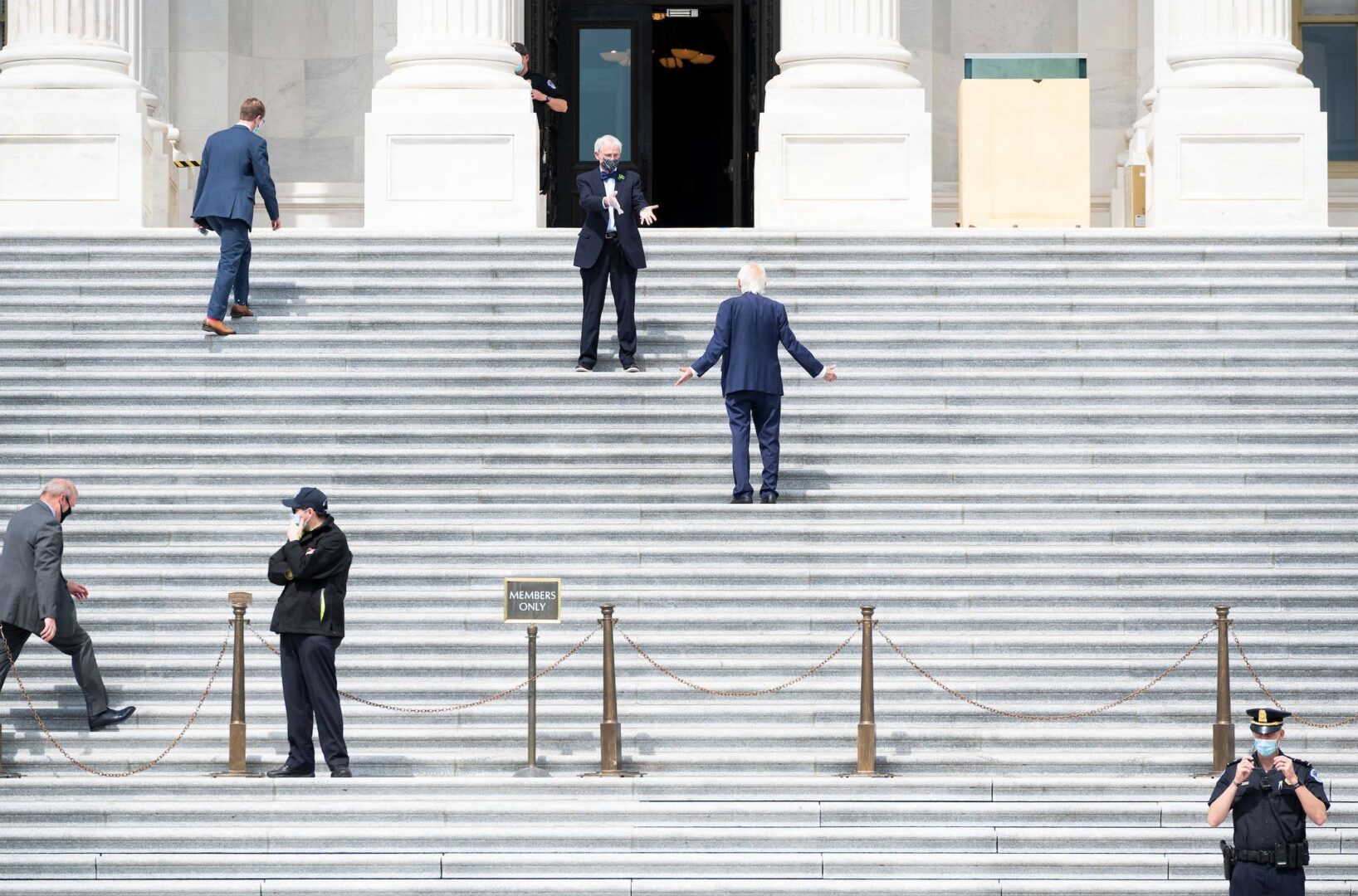 UNITED STATES - MAY 15: Members of Congress arrive and depart the vote on the rule for the Health and Economic Recovery Omnibus Emergency Solutions (HEROES) Act on Friday, May 15, 2020. (Photo By Bill Clark/CQ Roll Call)