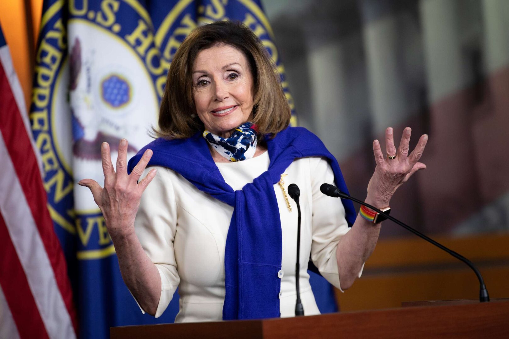 Speaker of the House Nancy Pelosi, D-Calif., speaks during her weekly news conference on Capitol Hill on Thursday.