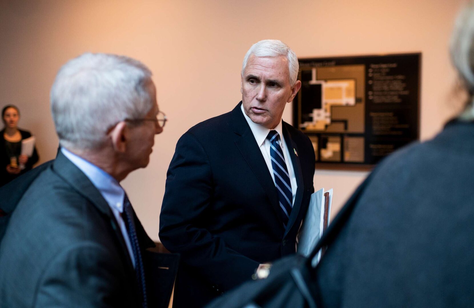 Vice President Mike Pence, with Anthony Fauci, director of the NIH National Institute of Allergy and Infectious Diseases, in the Capitol on Wednesday, March 4, 2020. Pence has led the White House task force on the coronavirus response.