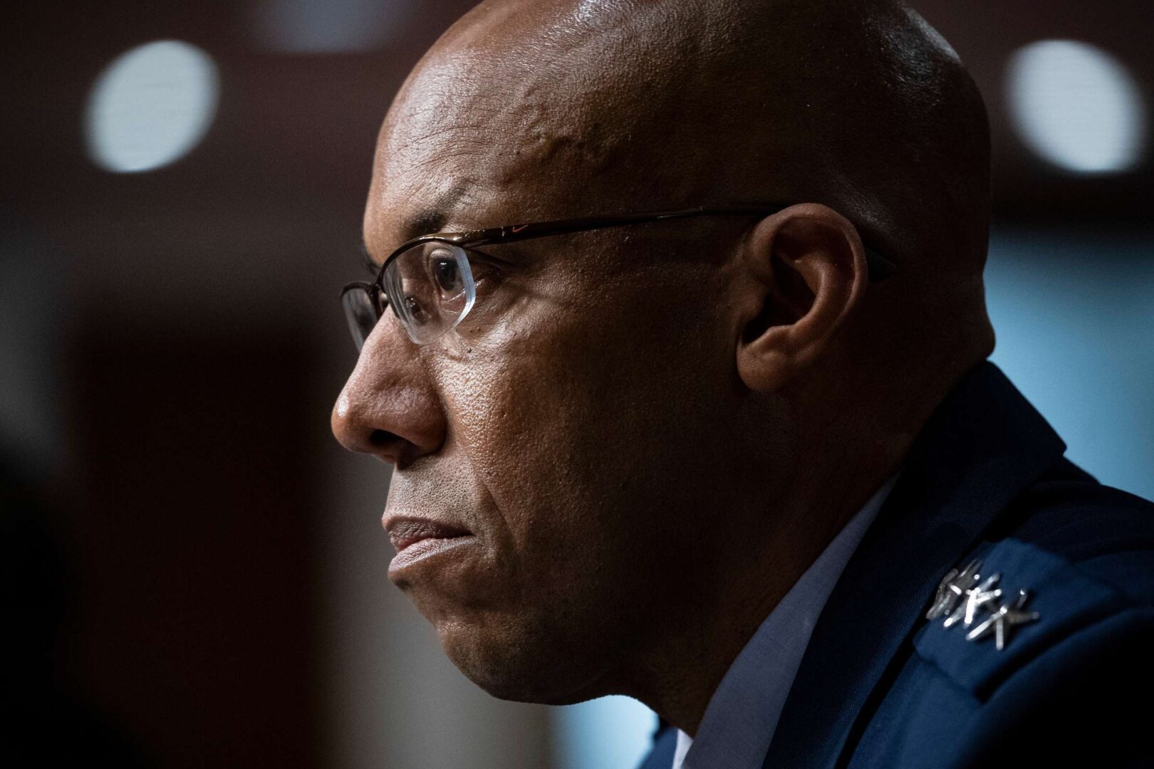 General Charles Brown Jr., President Donald Trump's nominee to be Air Force chief of staff, listens during a Senate Armed Services Committee confirmation hearing on May 7. 