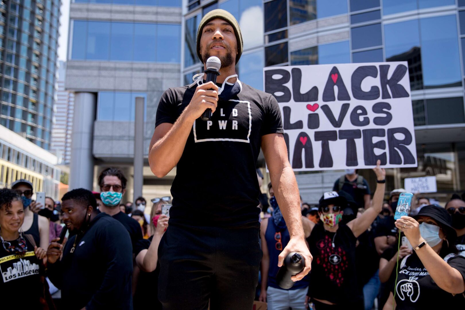Kendrick Sampson participates in the Hollywood talent agencies march to support Black Lives Matter protests in Beverly Hills, California, on June 6, 2020. 