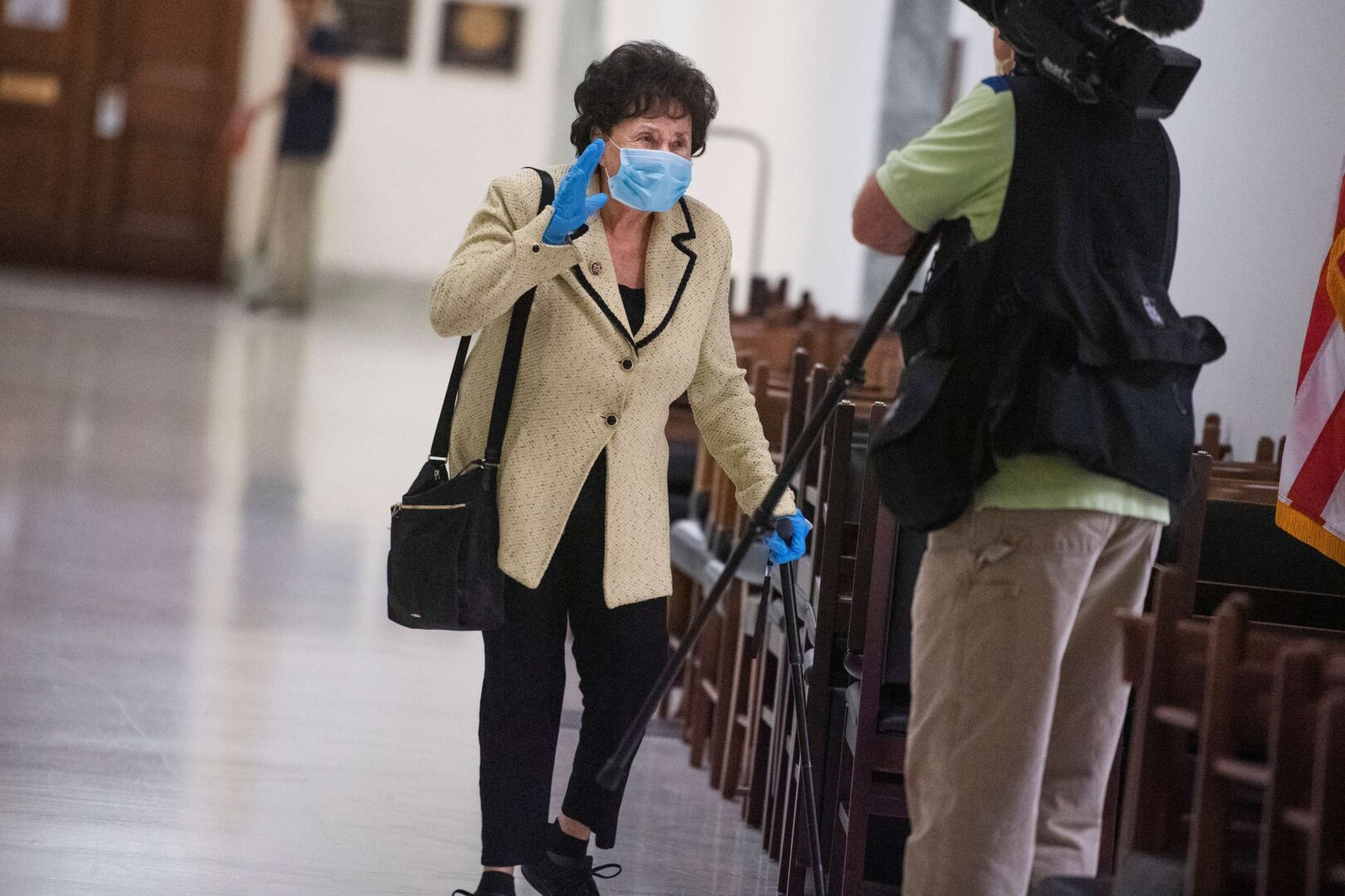 UNITED STATES - JULY 7: Full committee Chairwoman Nita Lowey, D-N.Y., arrives for the House Appropriations Subcommittee on Interior, Environment, and Related Agencies markup for the FY 2021 appropriations bill in Rayburn Building on Tuesday, July 7, 2020. (Photo By Tom Williams/CQ Roll Call)