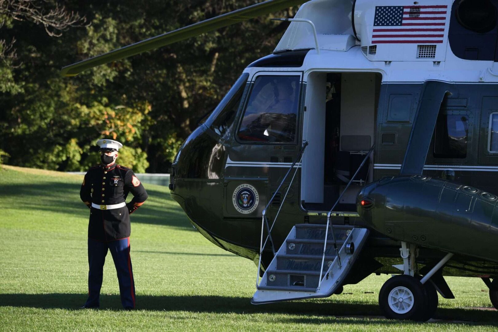 Marine One is seen Friday on the South Lawn of the White House prior to President Donald Trump’s departure for Walter Reed Military Medical Center. 