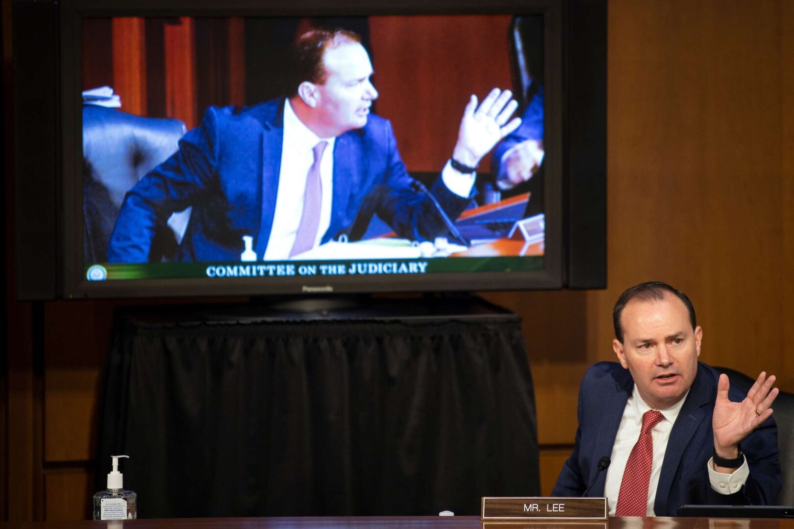 Sen. Mike Lee, R-Utah, speaks during the Senate Judiciary Committee confirmation hearing of Supreme Court nominee Amy Coney Barrett in the Hart Building on Monday.