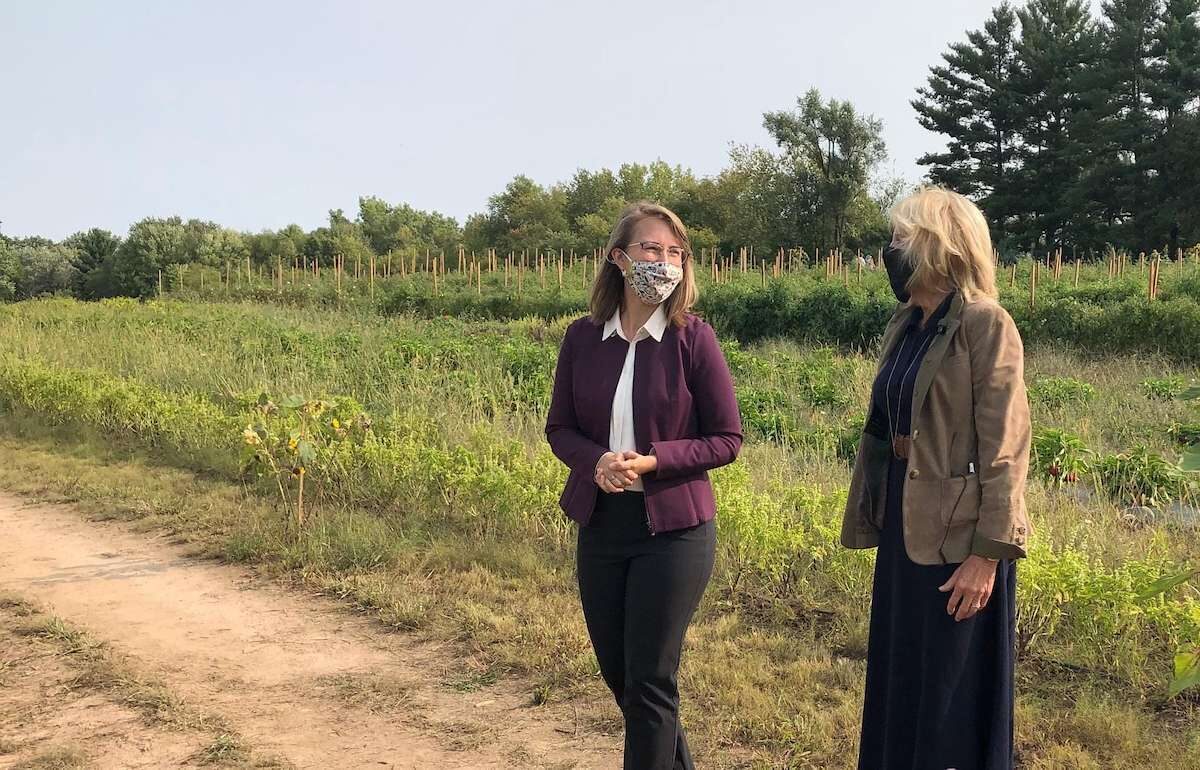 Democratic House hopeful Hillary Scholten, left, campaigns with Jill Biden in Michigan’s 3rd District. 