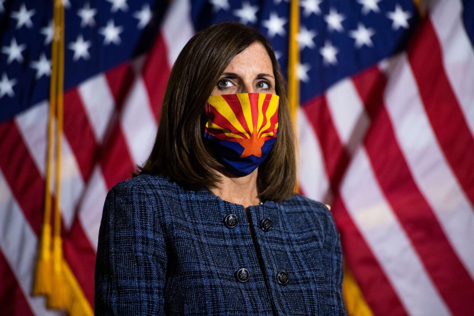 Sen. Martha McSally, R-Ariz., was wearing an Arizona mask at a pre-election news conference.