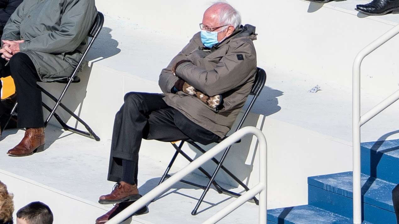 Sen. Bernie Sanders, I-Vt., the incoming Senate Budget chairman, watches the Inauguration of President Joe Biden. 