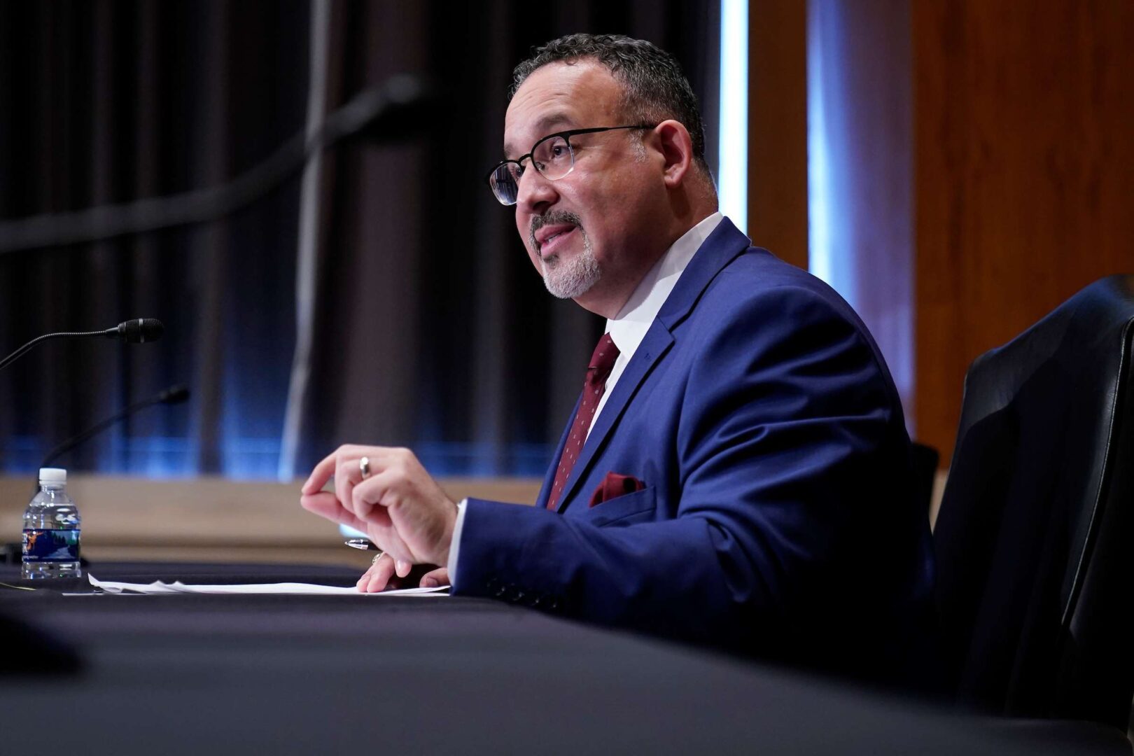 Miguel Cardona, President Joe Biden's pick for Education secretary, testifies before the Senate Health, Education, Labor and Pensions Committee during his confirmation hearing on Feb. 3, 2021. 