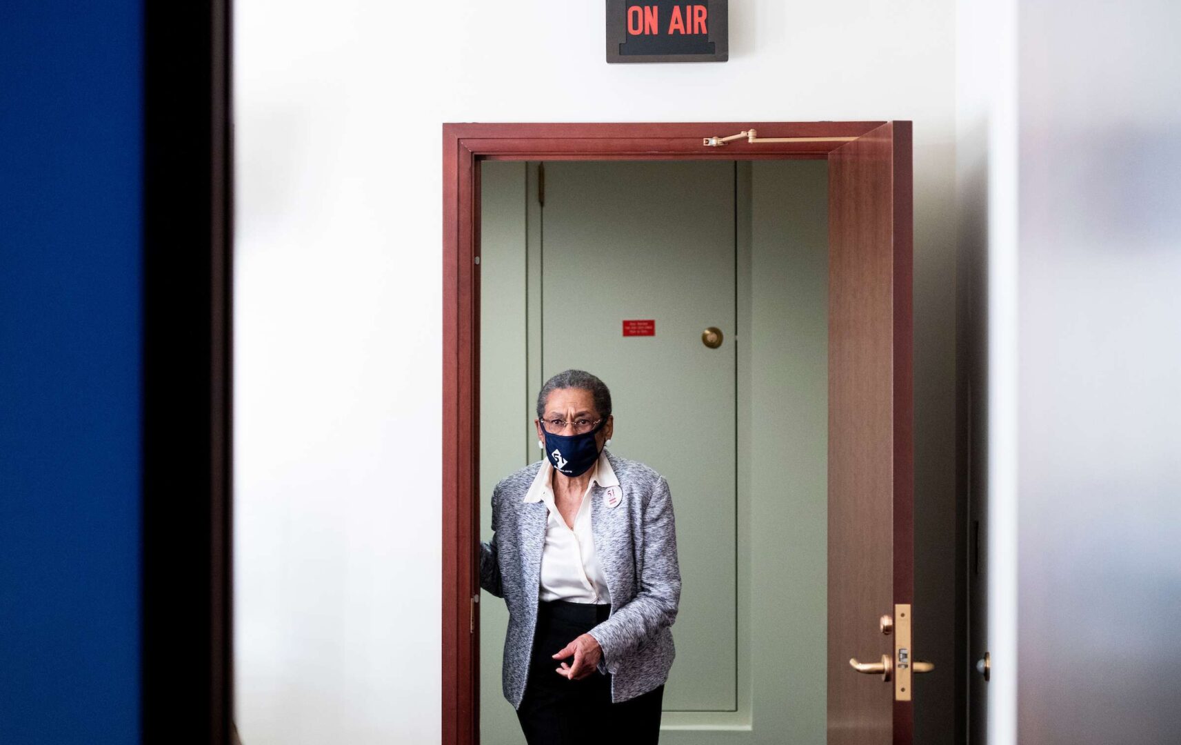 Del. Eleanor Holmes Norton, D-D.C., walks through the green room as she leaves the press conference in the Capitol ahead of Thursday's vote in the House on H.R. 51 the Washington, DC Admission Act,  on Wednesday.
