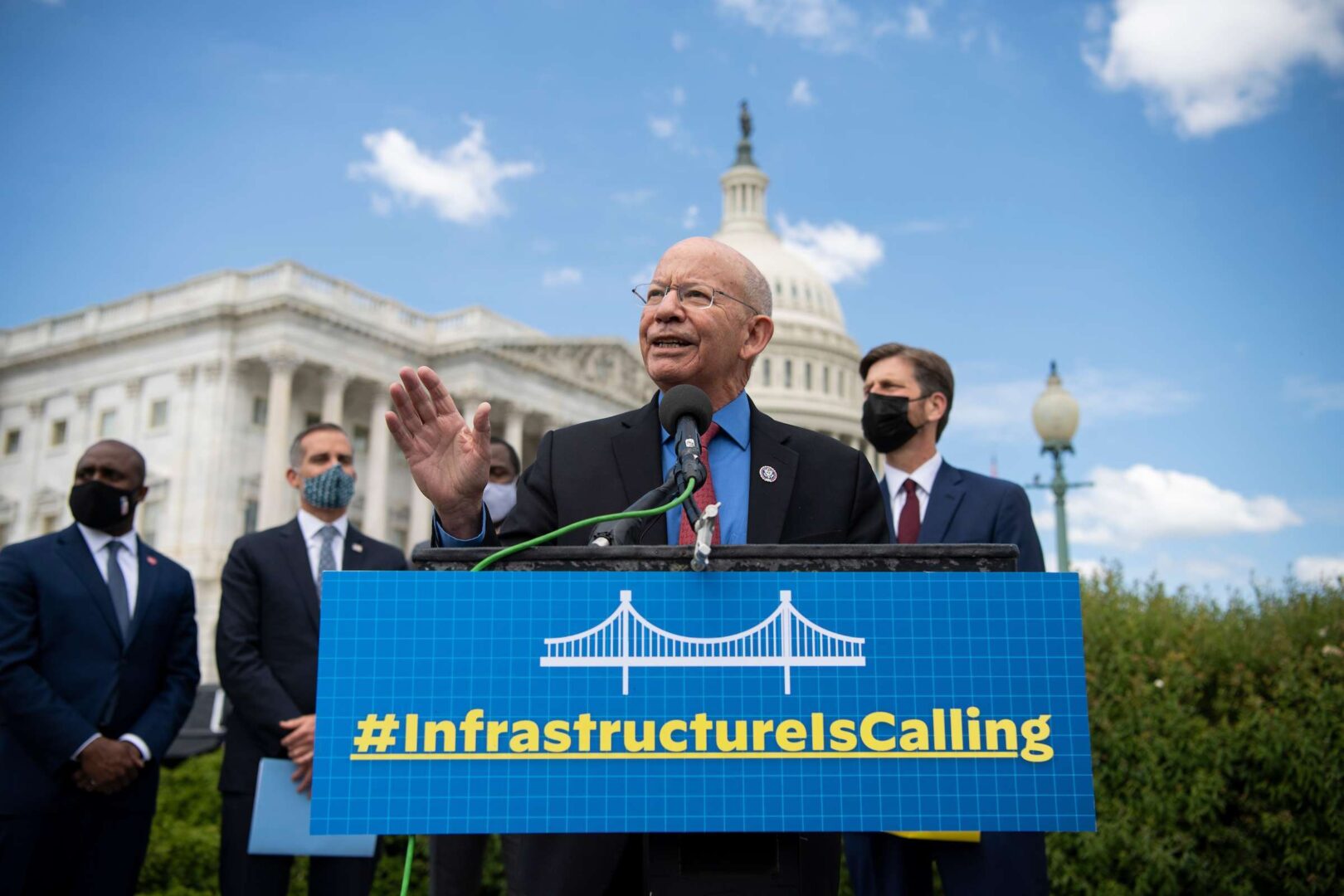 House Transportation and Infrastructure Chair Peter DeFazio, D-Ore., speaks during a news conference outside the Capitol in May.