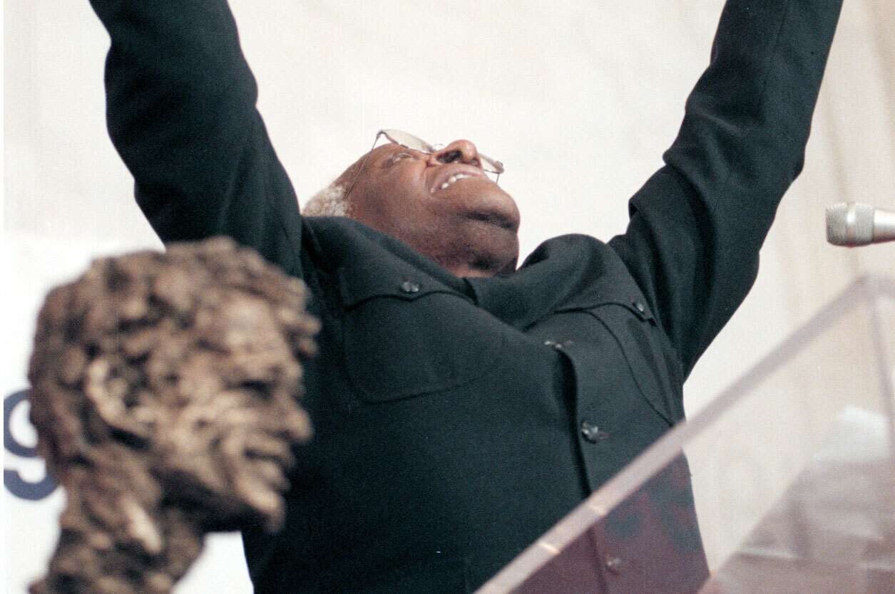 Archbishop Desmond Tutu, who died Sunday at the age of 90, is seen here in 1999 on Capitol Hill. 