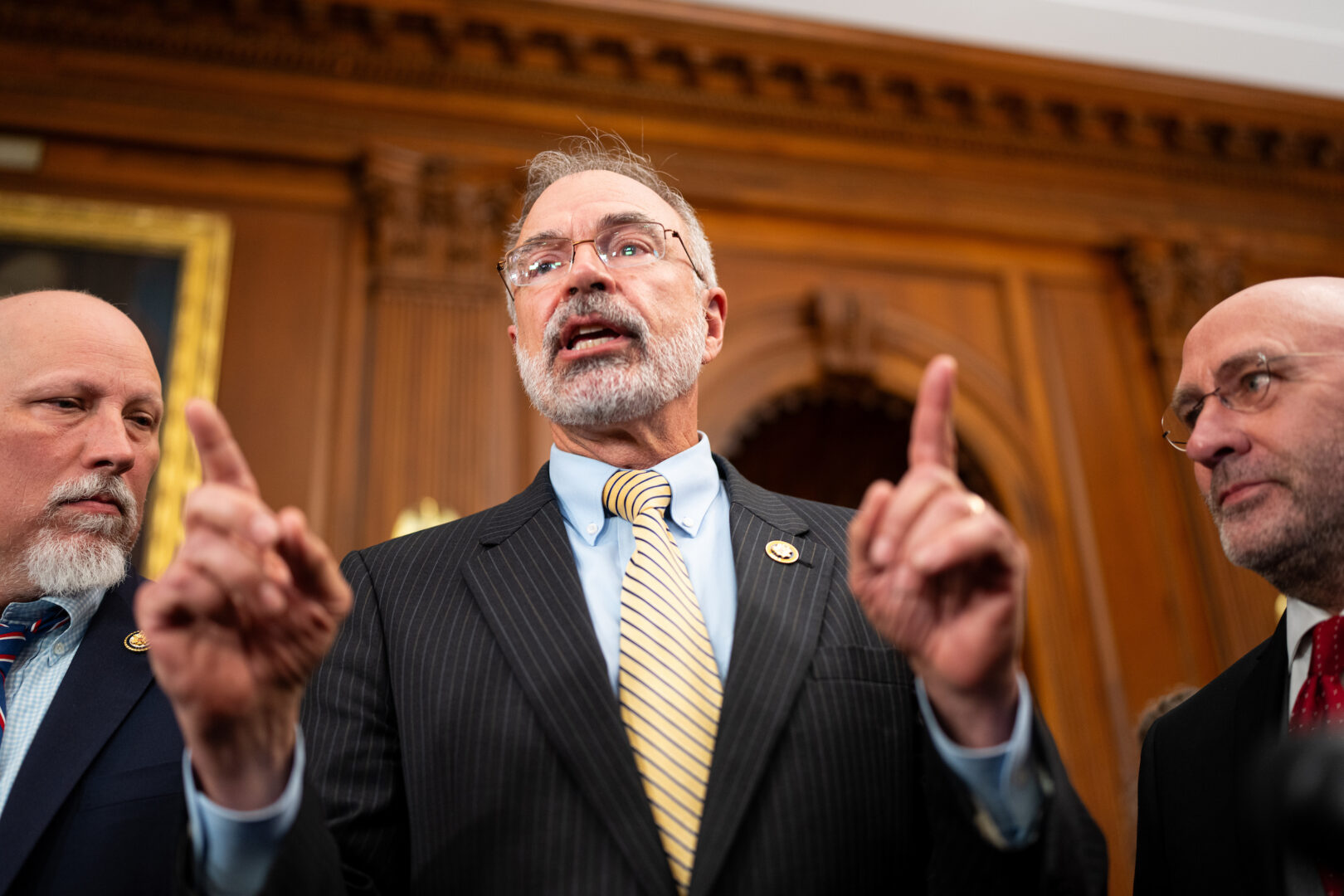House Freedom Caucus Chair Andy Harris, R-Md., center, said he wanted to drive a "stake into the heart" of a possible central bank digital currency. 