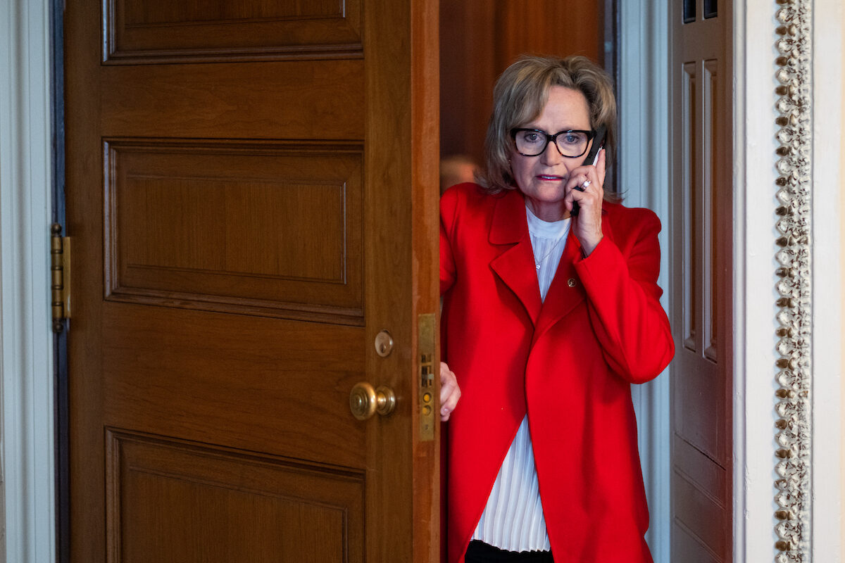 Mississippi Sen. Cindy Hyde-Smith leaves a Senate Republican lunch meeting at the Capitol in December. (Bill Clark/CQ Roll Call)