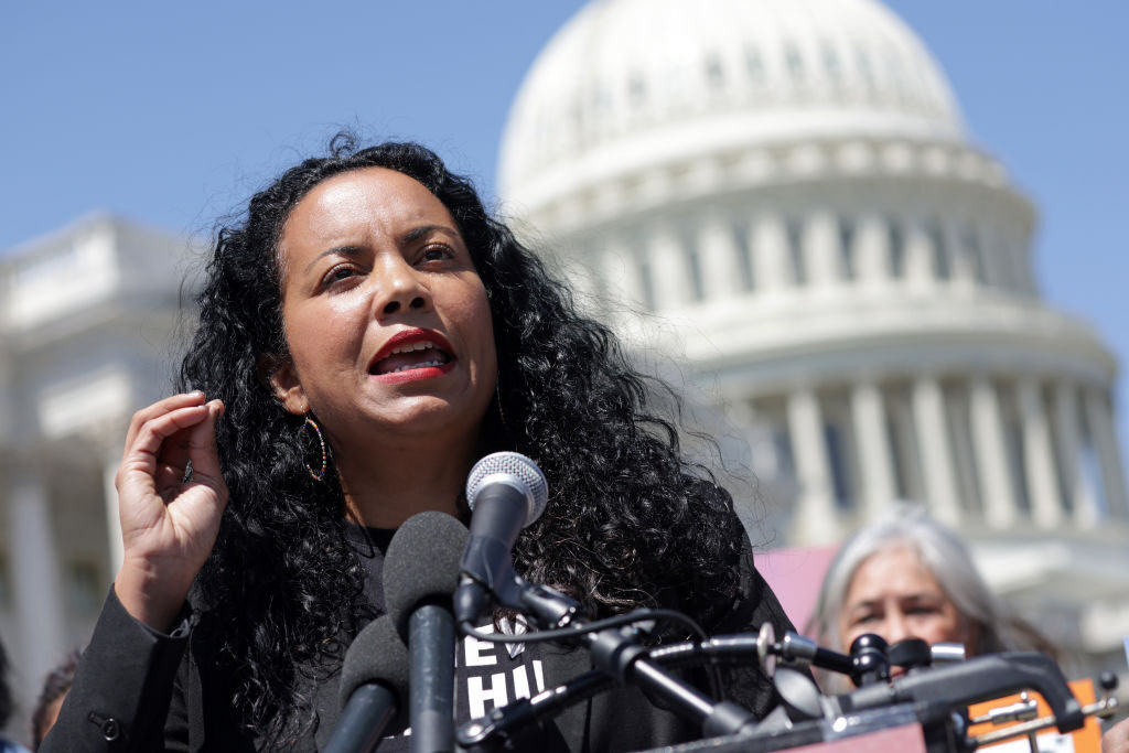 Analilia Mejía, here at a news conference outside the Capitol in 2023, is the next congresswoman from New Jersey's 11th District.