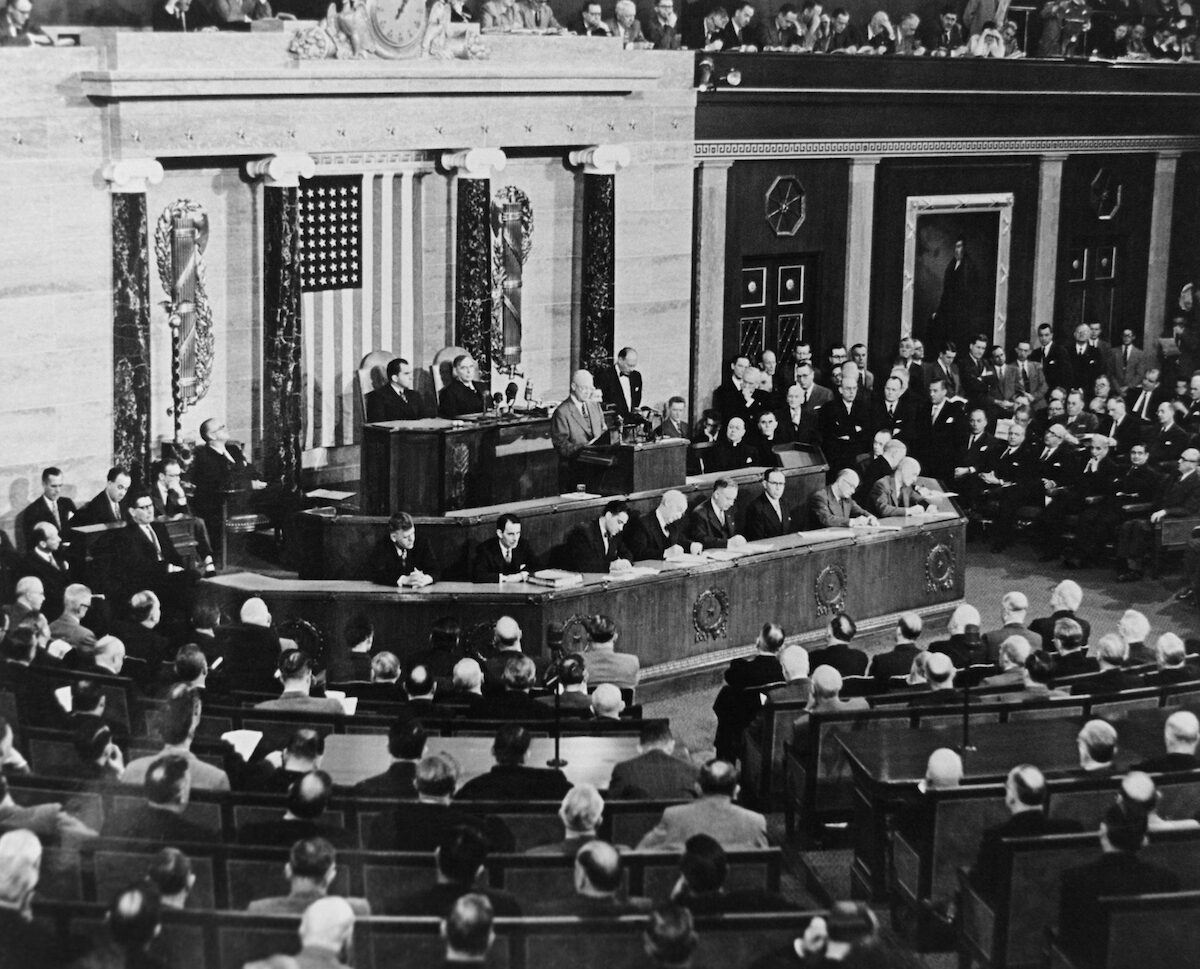 President Dwight D. Eisenhower delivers his 1954 State of Union Address to a joint session of Congress in 1954, the year he signed legislation setting the top tax rate at 91 percent.