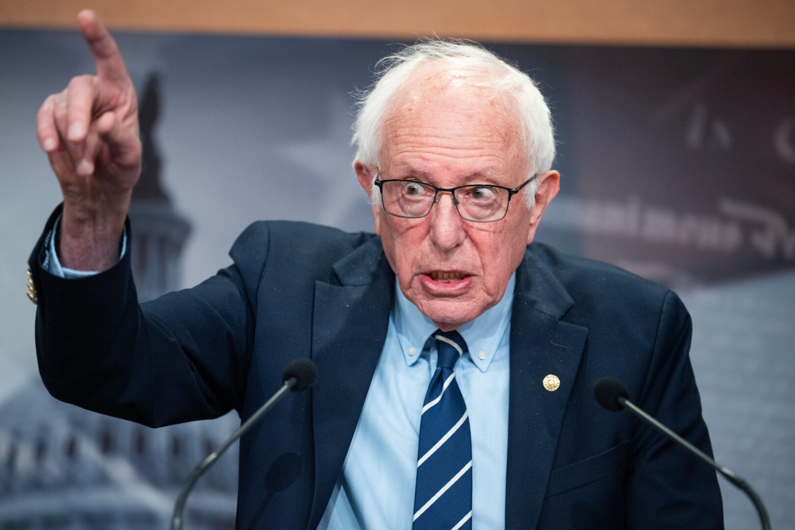 Sen. Bernie Sanders, I-Vt., speaks during a news conference in the Capitol on March 25. 