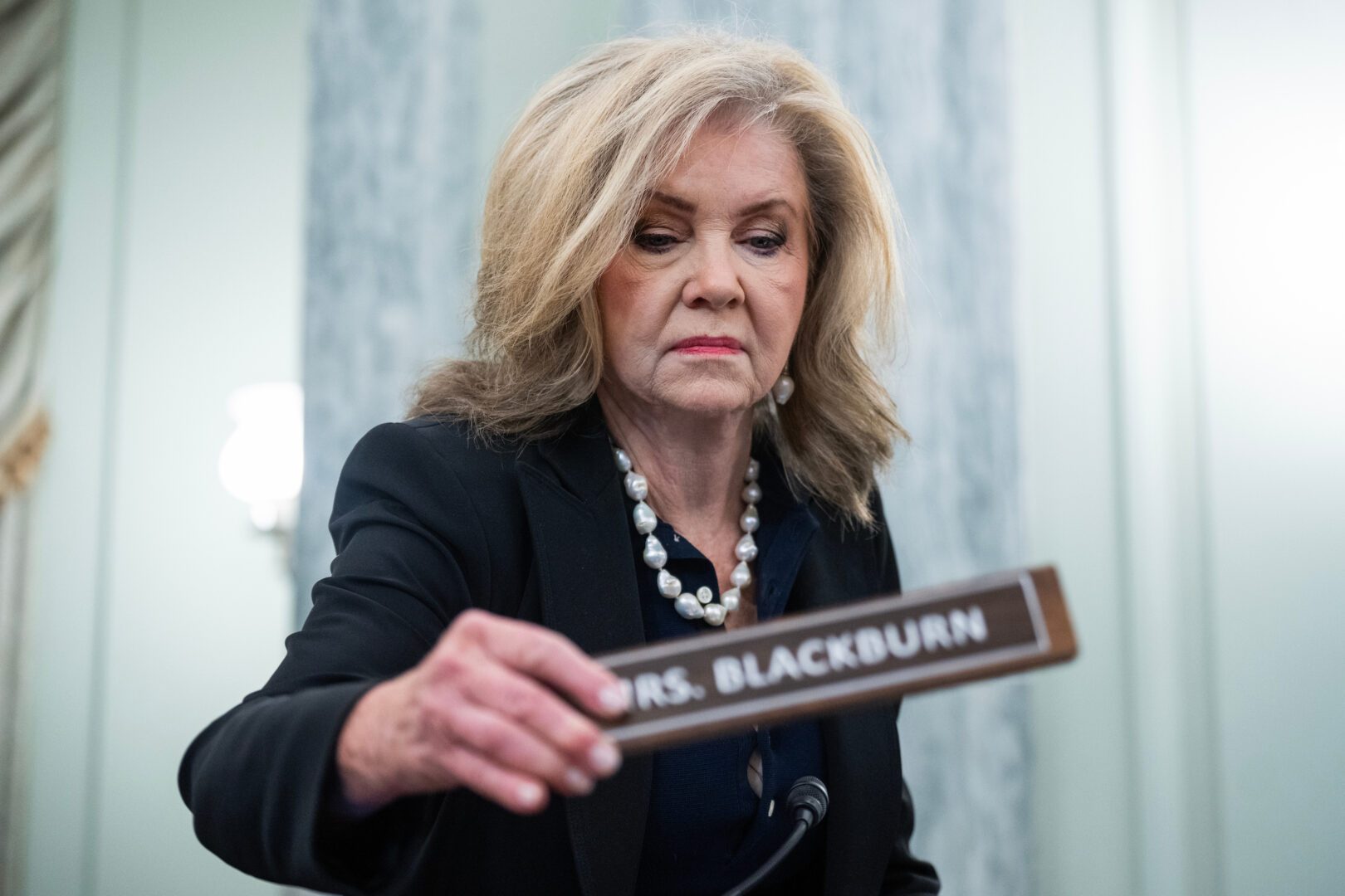 Sen. Marsha Blackburn, R-Tenn., attends a Senate Commerce hearing on April 15.