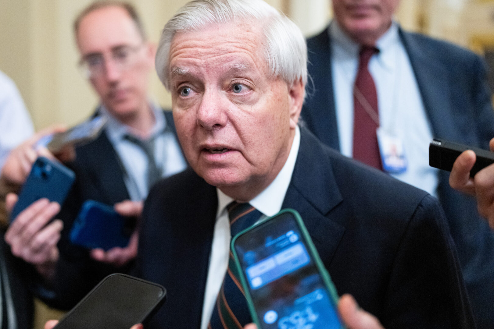 Sen. Lindsey Graham, R-S.C., speaks to reporters as he leaves the Senate Republicans’ lunch meeting in the Capitol on March 4.