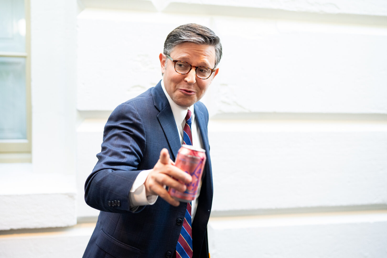Speaker Mike Johnson, R-La., arrives for a meeting in the Capitol earlier this month. GOP leaders have set some ambitious goals for next week, including action on a Senate-passed budget resolution, a spy powers extension and the farm bill. 