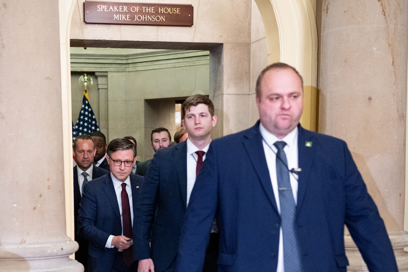Speaker Mike Johnson, R-La., walks to the House chamber for a vote on the rule for several bills, including a surveillance authority reauthorization, farm bill and budget resolution, on Wednesday.