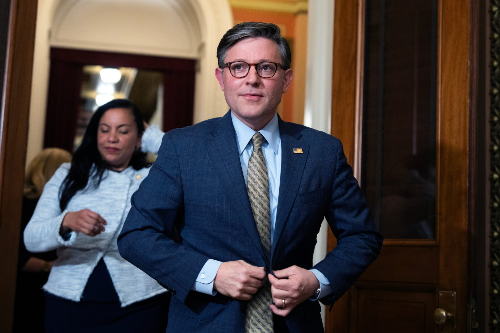 Speaker Mike Johnson, R-La., said adopting the budget resolution was “critically important” before Republicans would allow the Homeland Security funding bill to advance. (Tom Williams/CQ Roll Call)