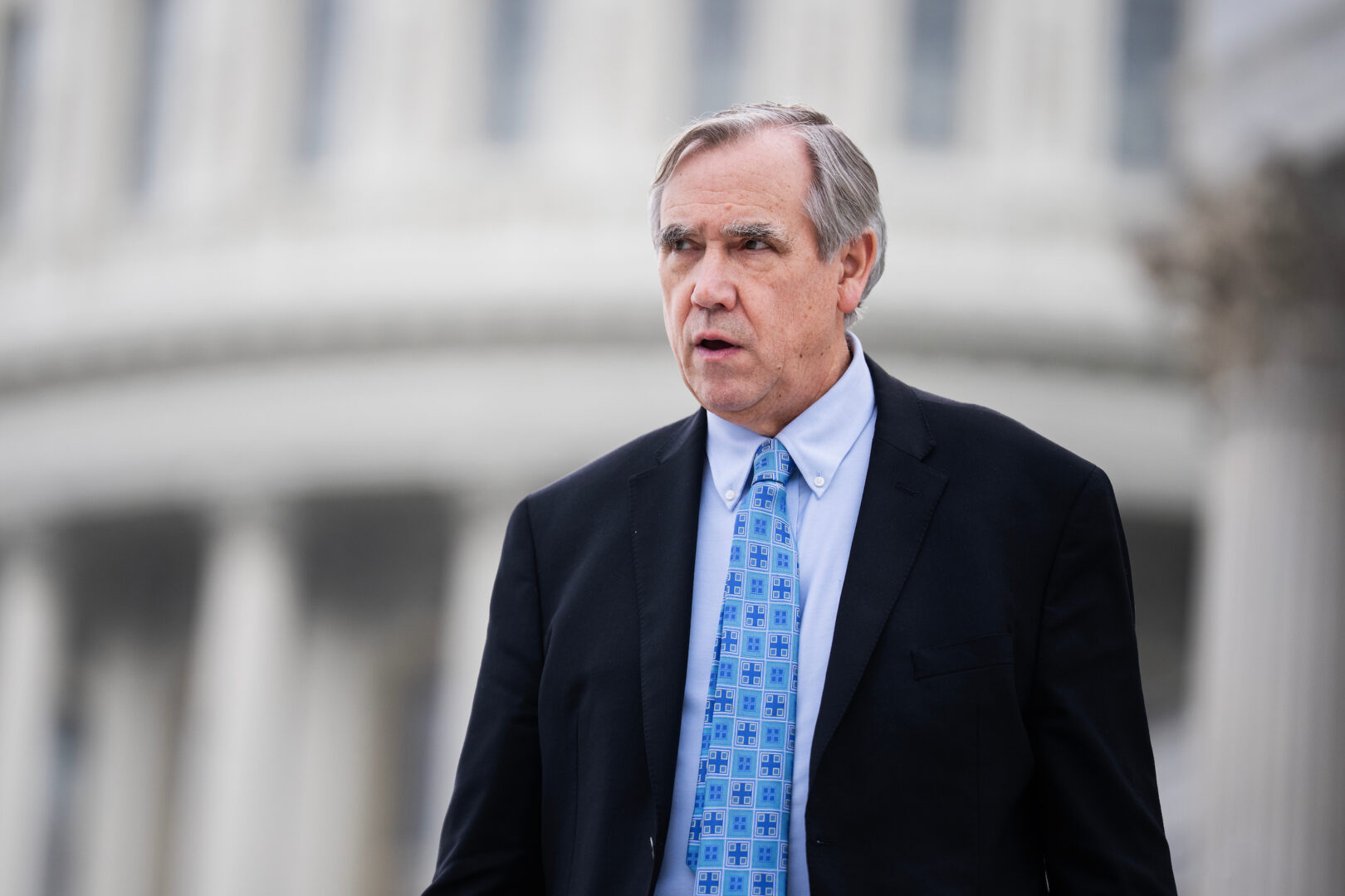 Sen. Jeff Merkley, D-Ore., is seen outside the Capitol on March 5, 2026. Merkley has introduced measures aimed at restricting political prediction markets.