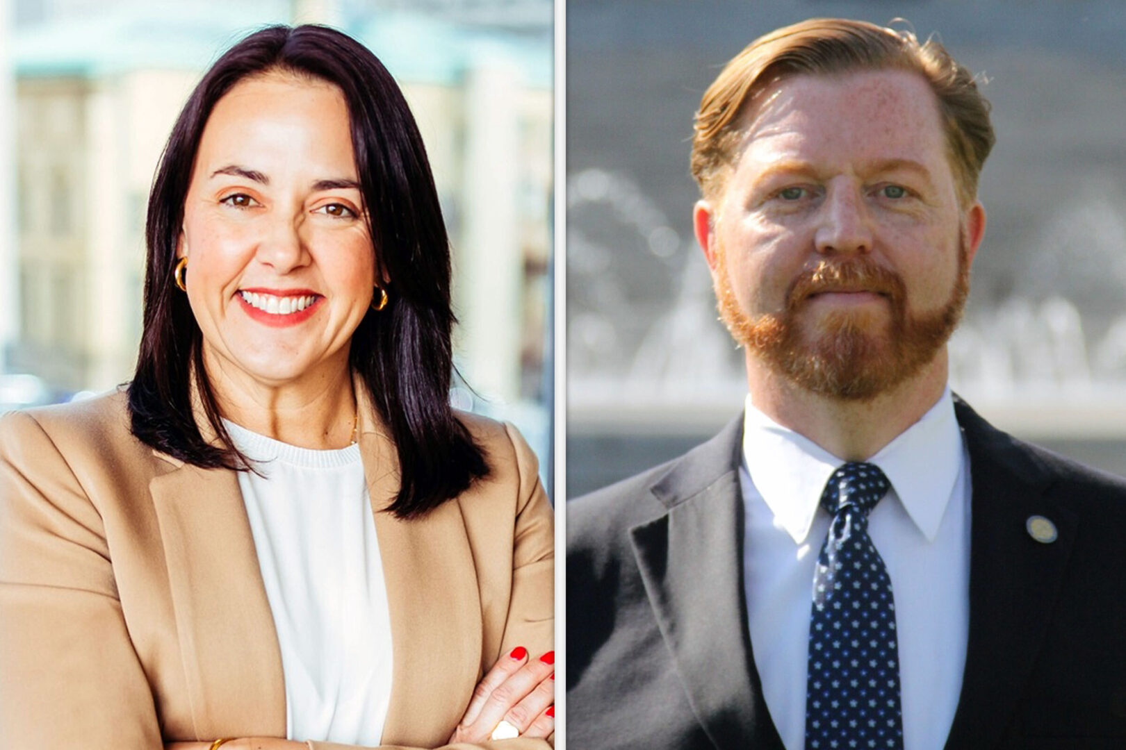 Denise Powell and John Cavanaugh are locked in a close Democratic primary for Nebraska's 2nd District. (Courtesy Denise Powell for Congress/Facebook, John Cavanaugh for Congress/Facebook) 