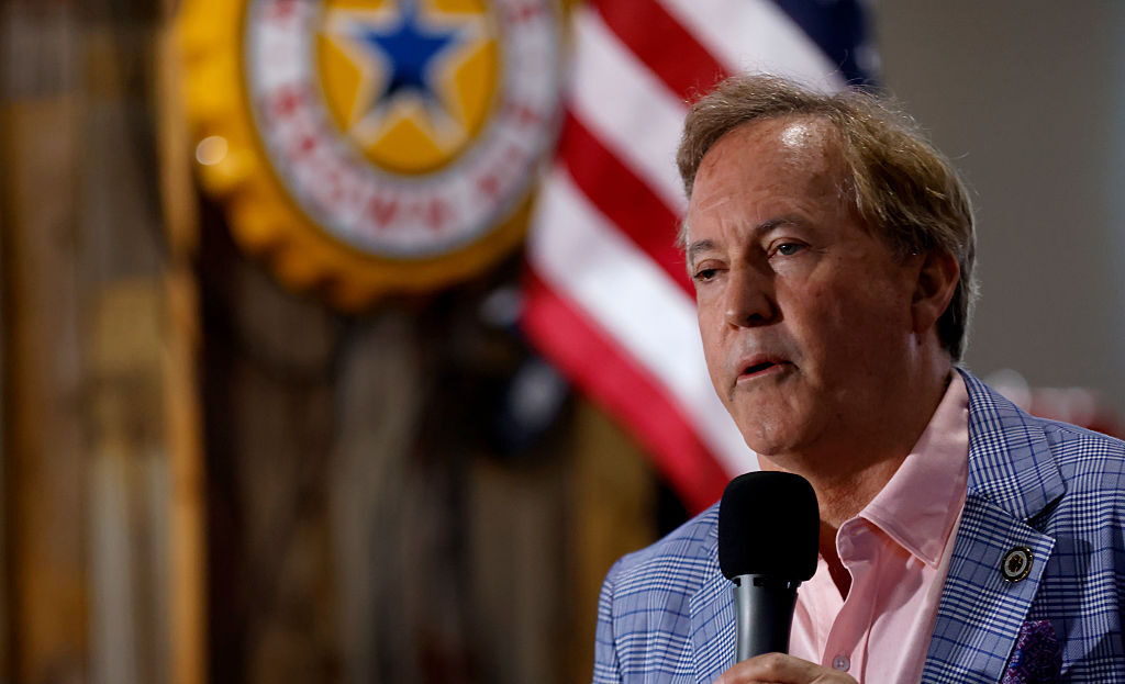 Texas Attorney General Ken Paxton speaks at a campaign stop on May 15 in Little Elm, Texas. (Ron Jenkins/Getty Images)
