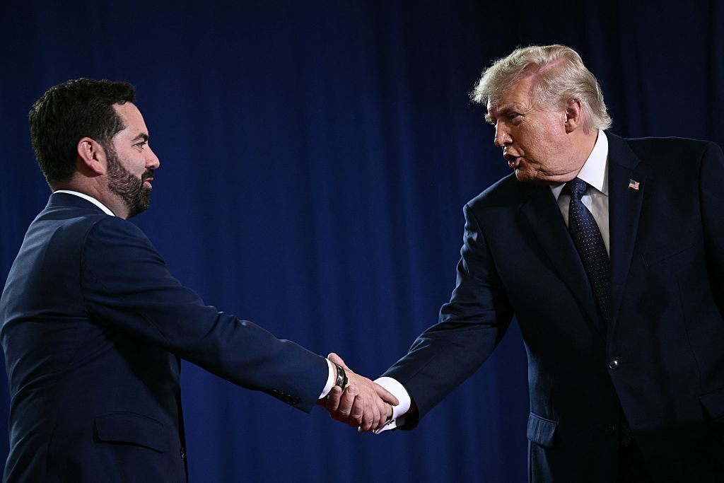 President Donald Trump shakes hands with New York GOP Rep. Mike Lawler at a campaign event in Rockland County. (Brendan Smialowski/AFP via Getty Images)