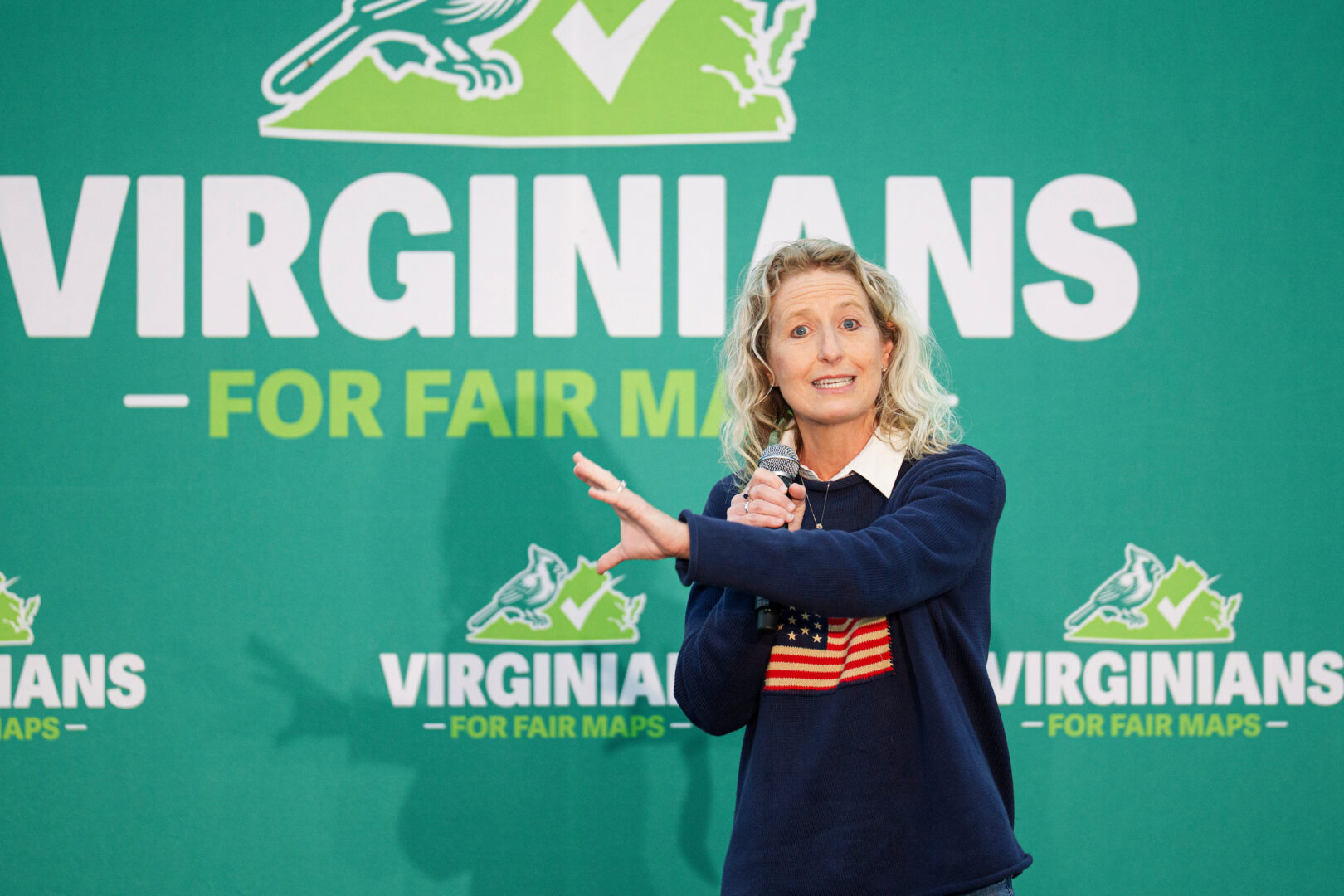 Rep. Jen Kiggans, R-Va.,  speaks at a rally in Bridgewater, Va., on April 11.