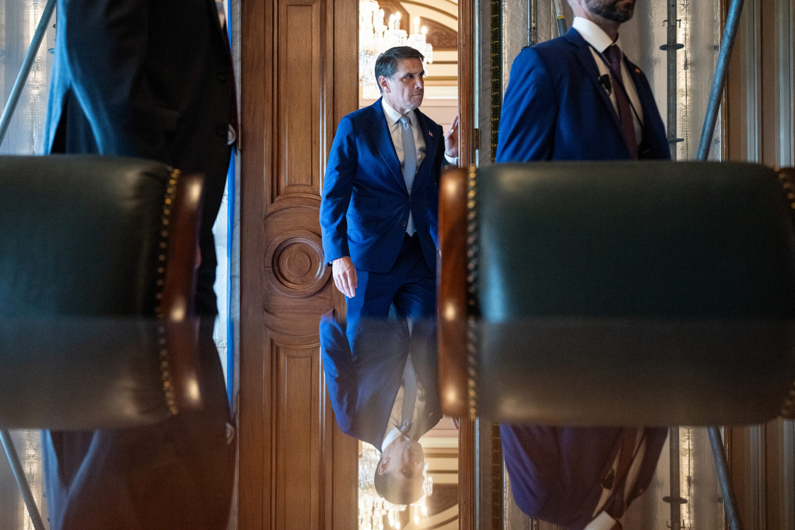 Acting Attorney General Todd Blanche leaves the vice president’s office in the Senate Reception Room to meet with Republican senators in the Mansfield Room in the Capitol on Thursday. 
