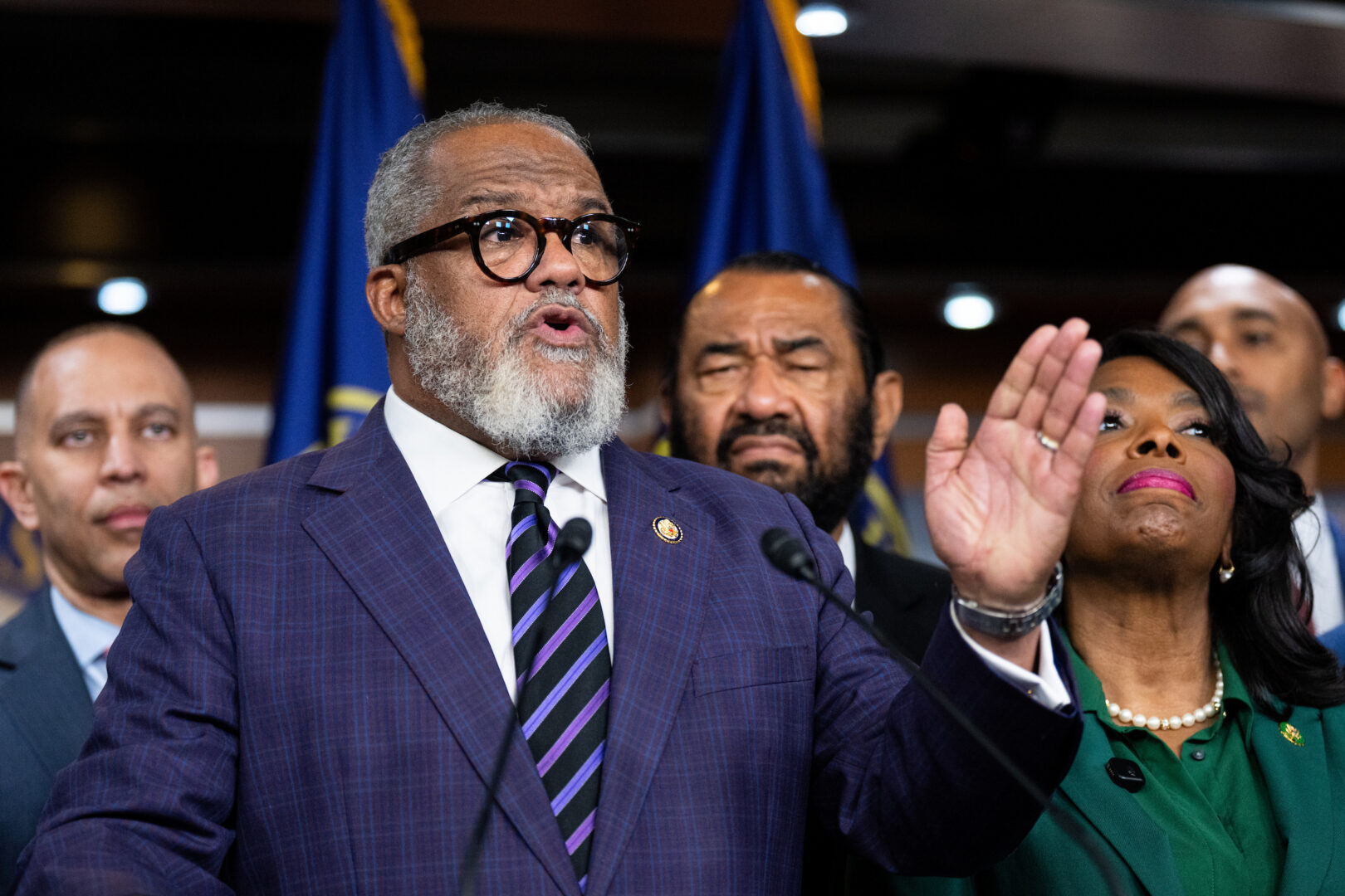 Rep. Troy Carter, D-La., speaks during the Congressional Black Caucus news conference Wednesday on the Supreme Court’s ruling in Louisiana v. Callais. 