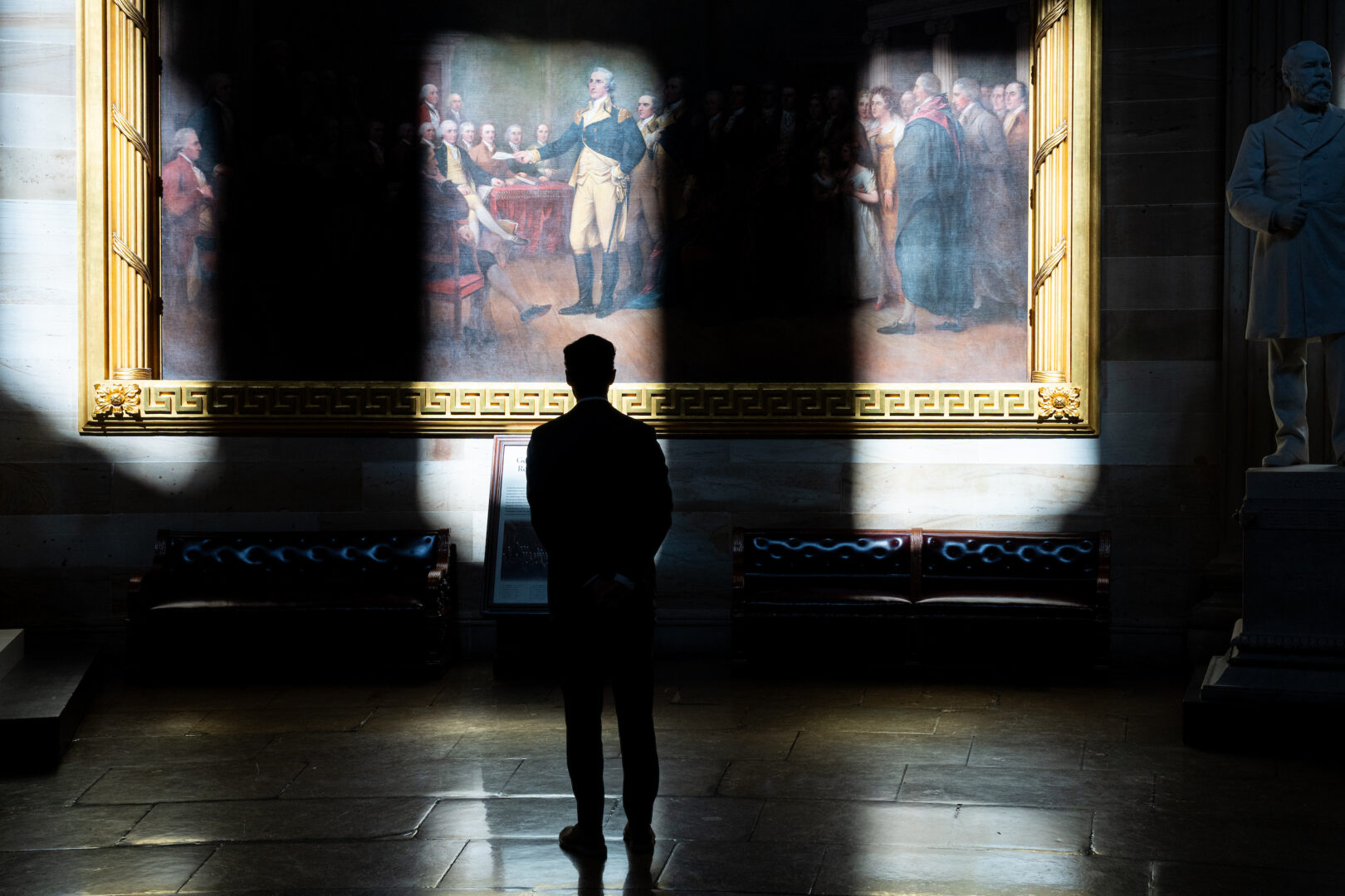 A tourist stands in the Capitol Rotunda in February 2025. According to last month’s Gallup poll, just 10 percent of the public approves of the way Congress is handling its job. (Bill Clark/CQ Roll Call)