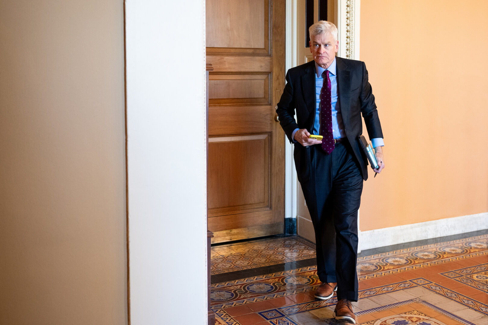 Sen. Bill Cassidy, R-La., leaves the Senate Republicans’ lunch meeting Tuesday in the Capitol. 