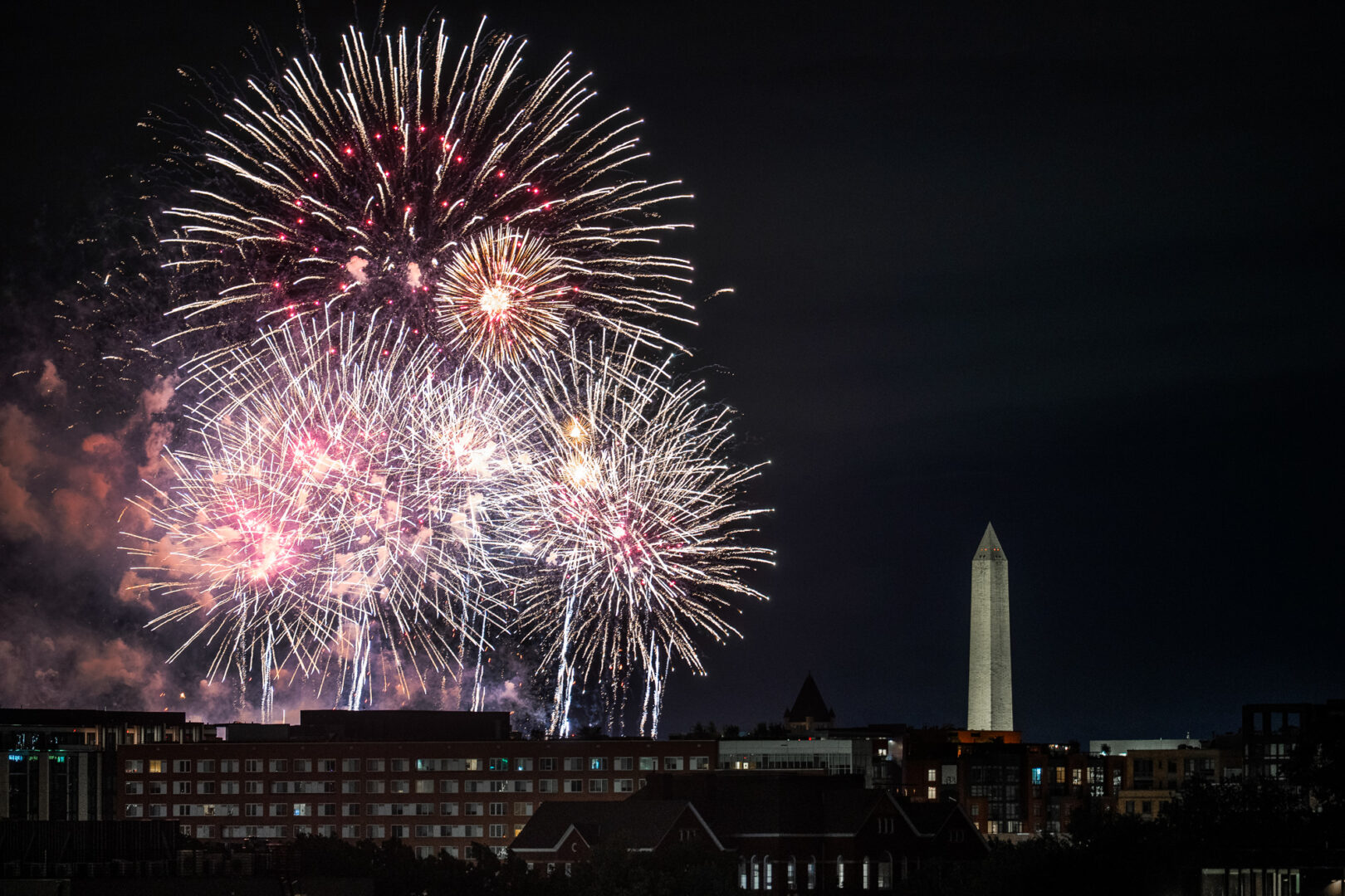 Fireworks are seen over the National Mall after the UFC Freedom 250 event at the White House early Monday morning. (Tom Williams/CQ Roll Call)