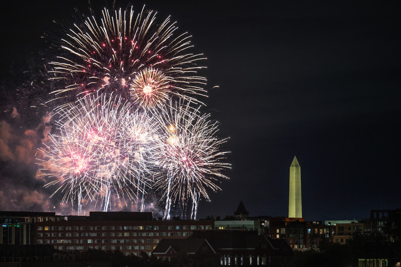 Fireworks are seen over the National Mall early Monday morning after the UFC Freedom 250 event at the White House.