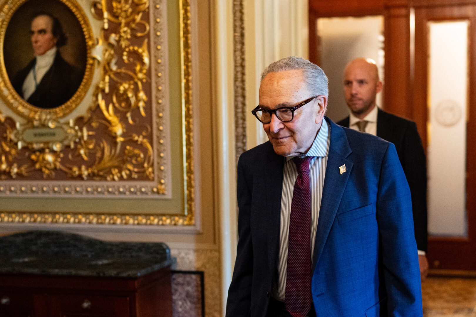 Senate Minority Leader Charles E. Schumer, D-N.Y., arrives for the Senate Democrats’ lunch meeting Tuesday in the Capitol.