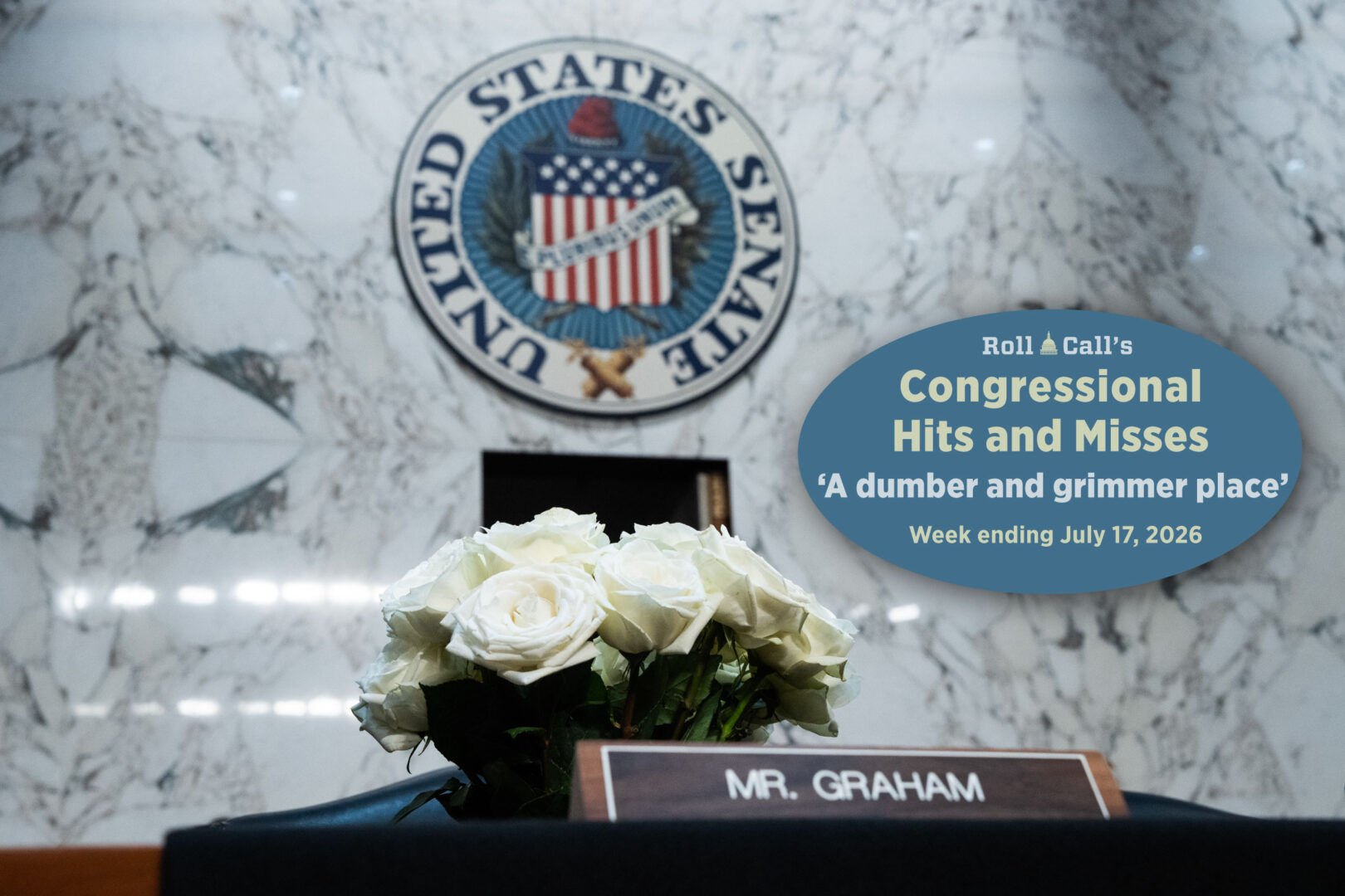 Flowers honoring the late Sen. Lindsey Graham, R-S.C., are seen during a Senate Judiciary Committee hearing in the Hart Senate Office Building on Thursday.