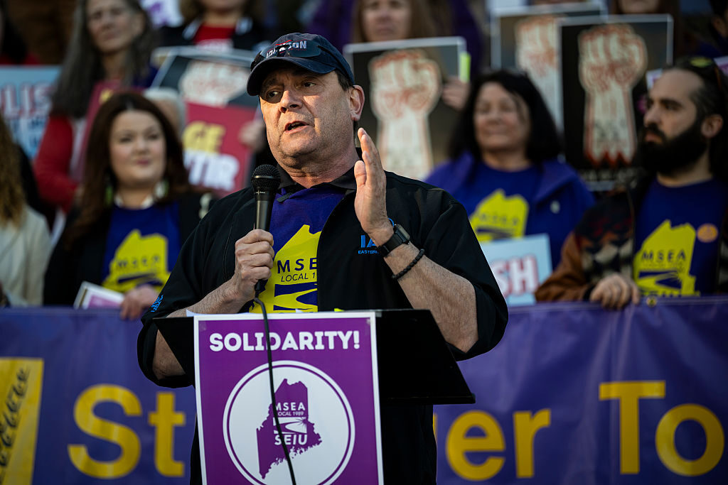 Former Maine Senate President Troy Jackson, here at a rally in Portland on May 1, appears poised to clinch the Democratic nomination for Senate. (Graeme Sloan/Getty Images)