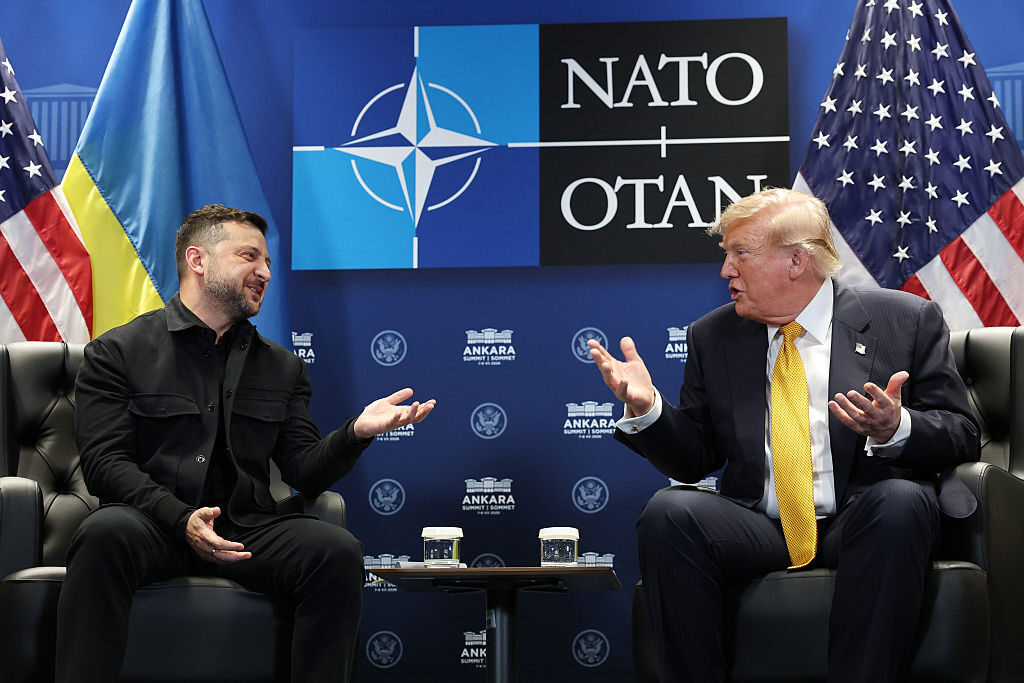 President Donald Trump meets with Ukrainian President Volodymyr Zelenskyy on Wednesday during a NATO summit in Ankara, Turkey.